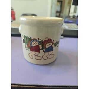 New Merry Christmas Crackled Jar Crock Snowman Tree Henton Candle Holder Small